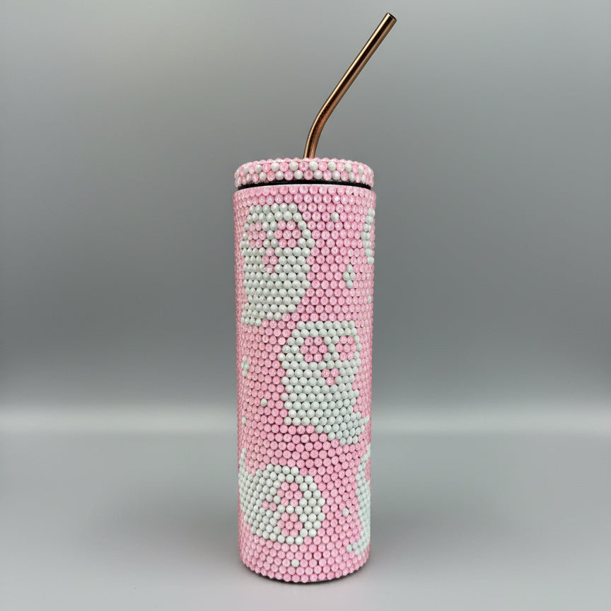 š©· Pink & White Ghost Rhinestone Tumbler (20 oz)