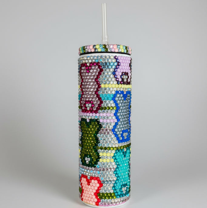 🌸 Pastel Bunny Rhinestone Tumbler (20 oz)