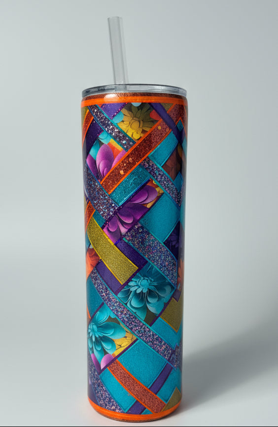 30oz Woven Glitter Floral Tumbler