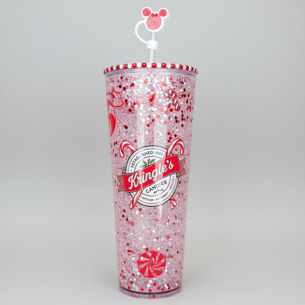 24oz "Kringle's Candies" Candy Cane Snow Globe Tumbler
