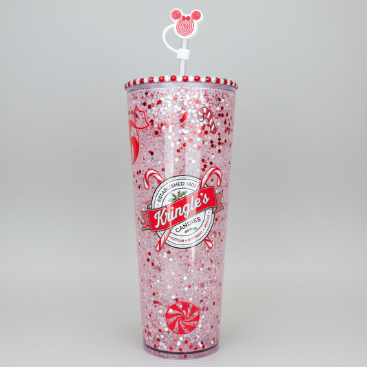 24oz "Kringle's Candies" Candy Cane Snow Globe Tumbler