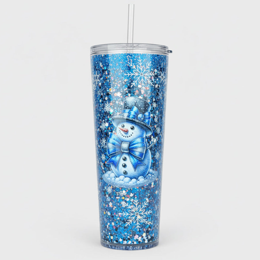 24oz Blue Snowman Acrylic Glitter Tumbler