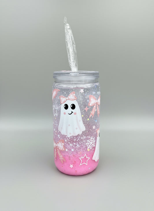 16oz Pink Ghost Lava Drip Acrylic Tumbler