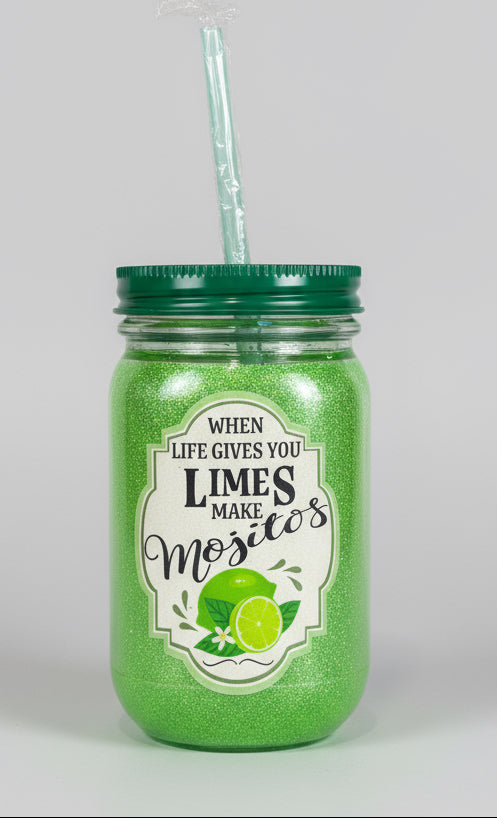 🍸 “When Life Gives You Limes, Make Mojitos” Mason Jar Tumbler (14 oz)