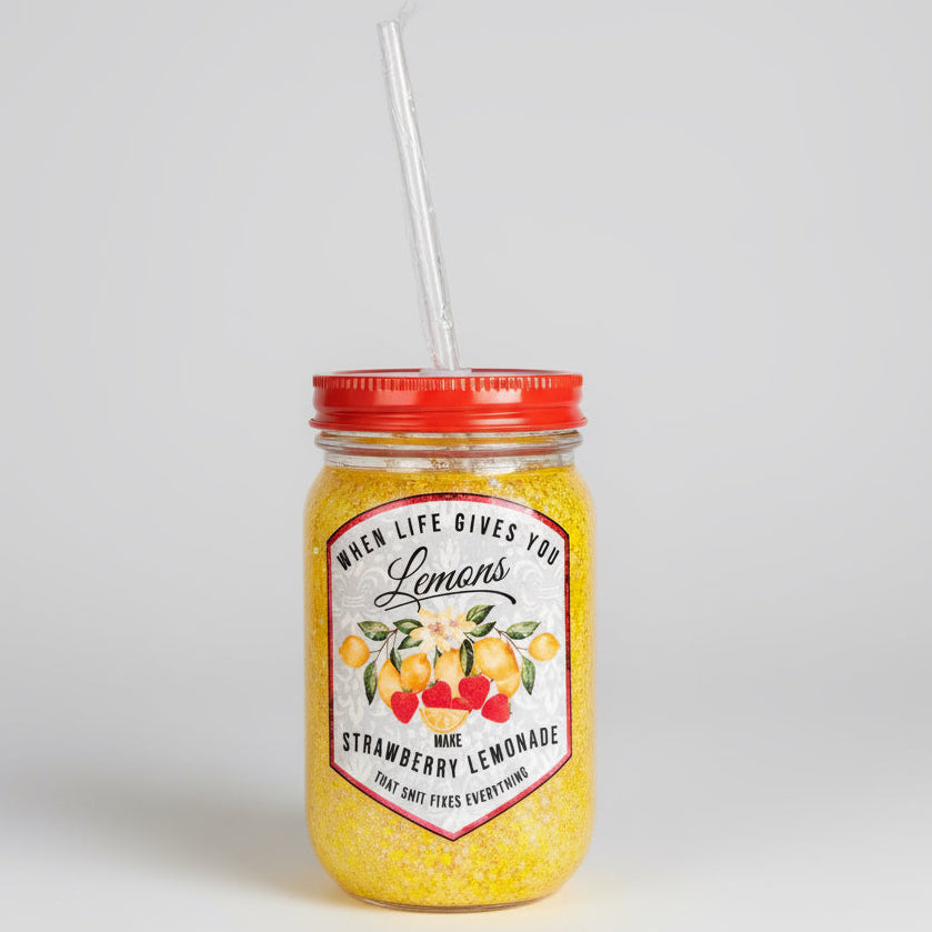 🍋 “When Life Gives You Lemons, Make Strawberry Lemonade” Mason Jar Tumbler (14 oz)