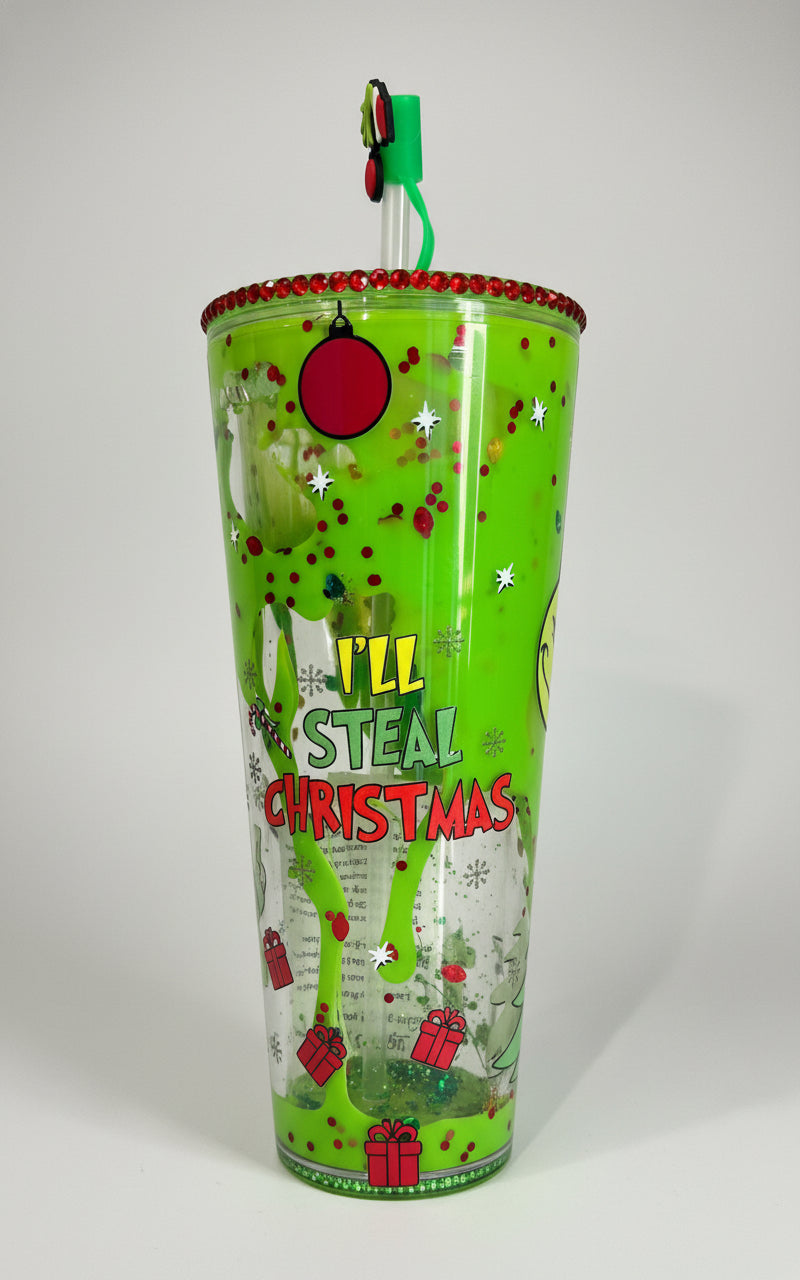 24oz "Green Guy"  Christmas Acrylic Lava Drip Tumbler