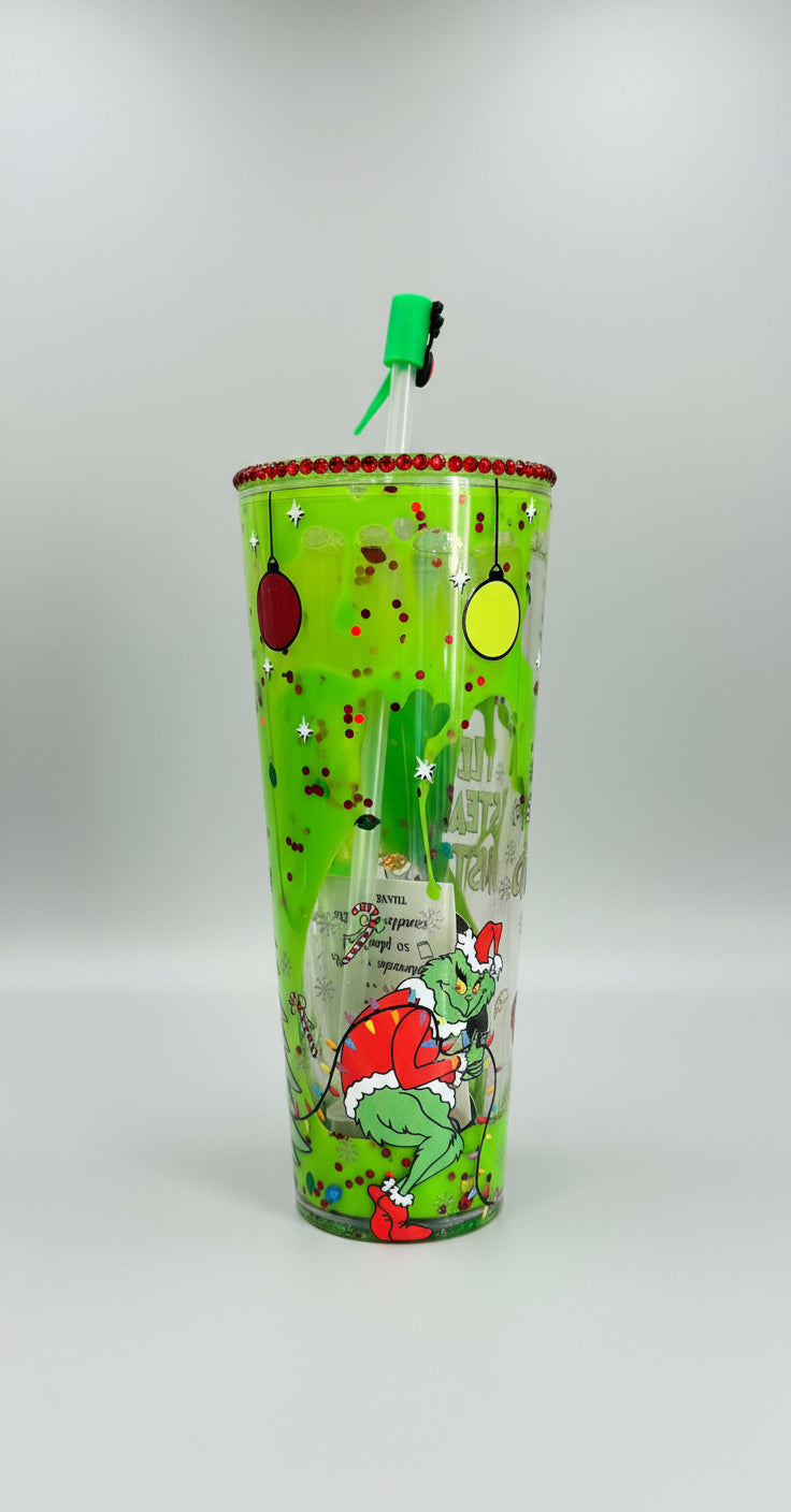 24oz "Green Guy"  Christmas Acrylic Lava Drip Tumbler