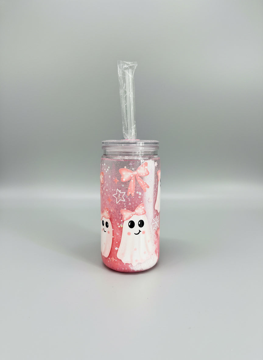 16oz Pink Ghost Lava Drip Acrylic Tumbler