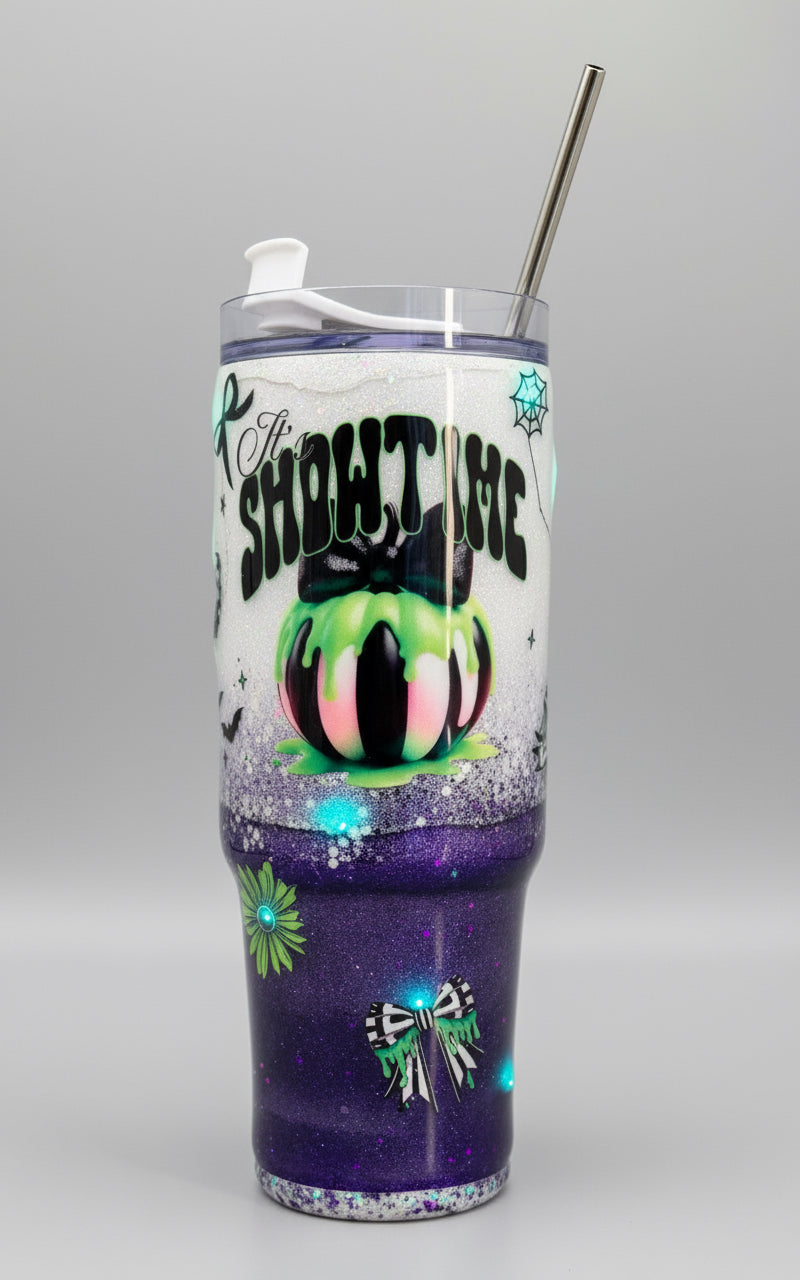 30oz "its Showtime" Beetlejuice- inspired Stainless Steel Tumbler (Lights Up!)