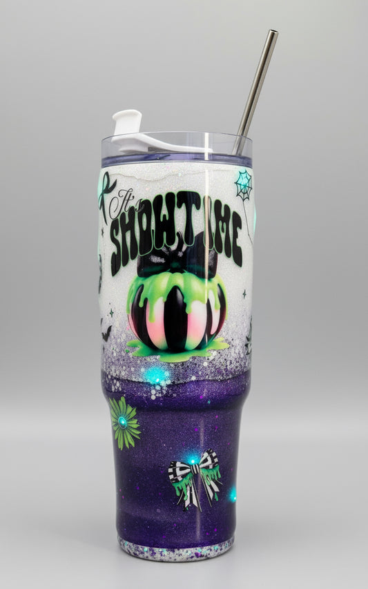 30oz "its Showtime" Beetlejuice- inspired Stainless Steel Tumbler (Lights Up!)
